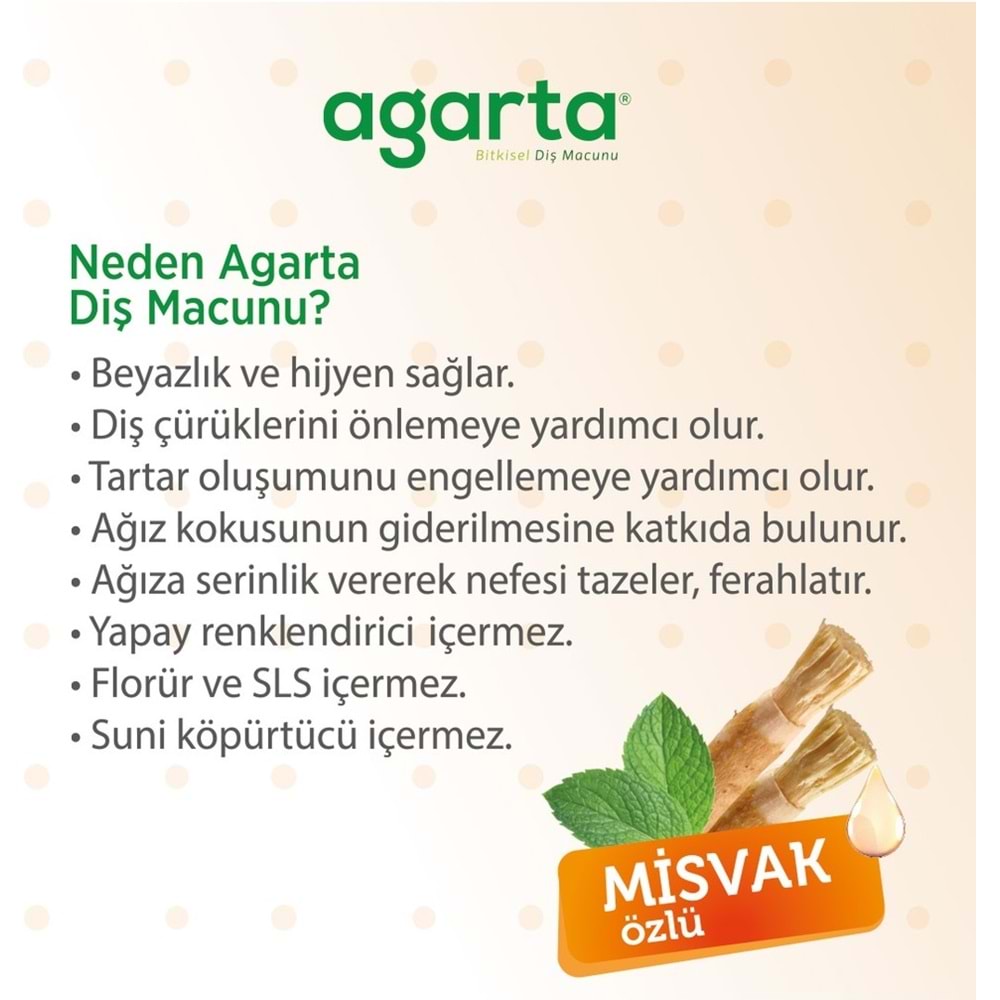 Agarta Doğal Diş Macunu 100ML Misvak özlü (12 Li Set)