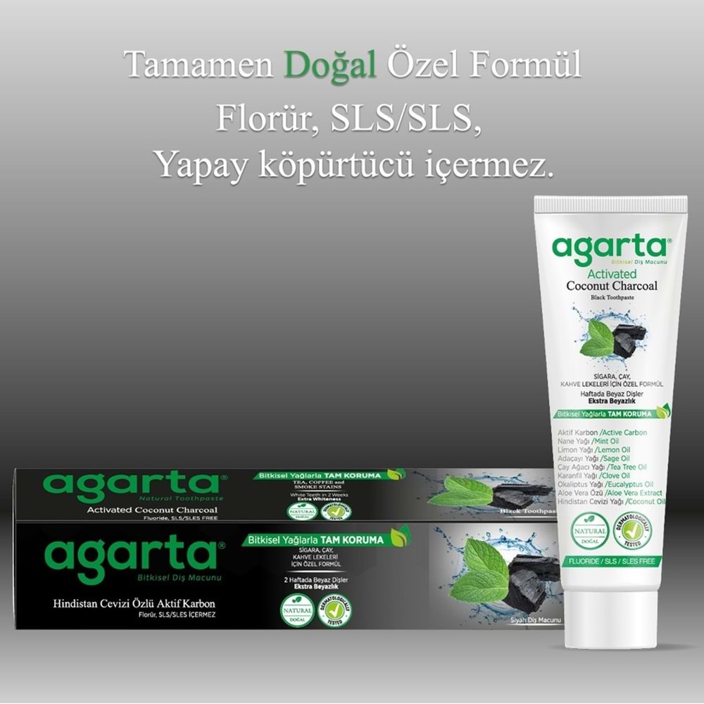 Agarta Doğal Diş Macunu 100ML Aktif Karbonlu (12 Li Set)