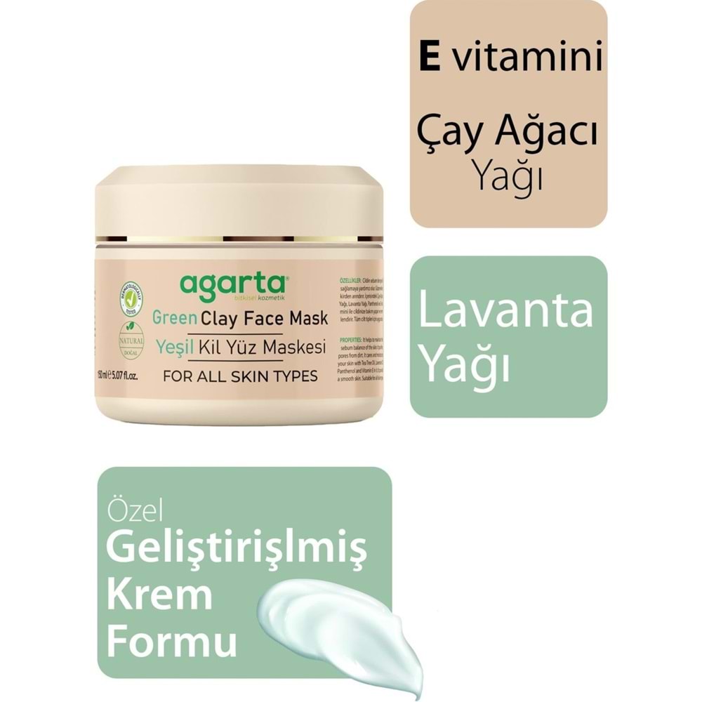 Agarta Doğal Yeşil Kil Yüz Maskesi 150ML (12 Li Set)