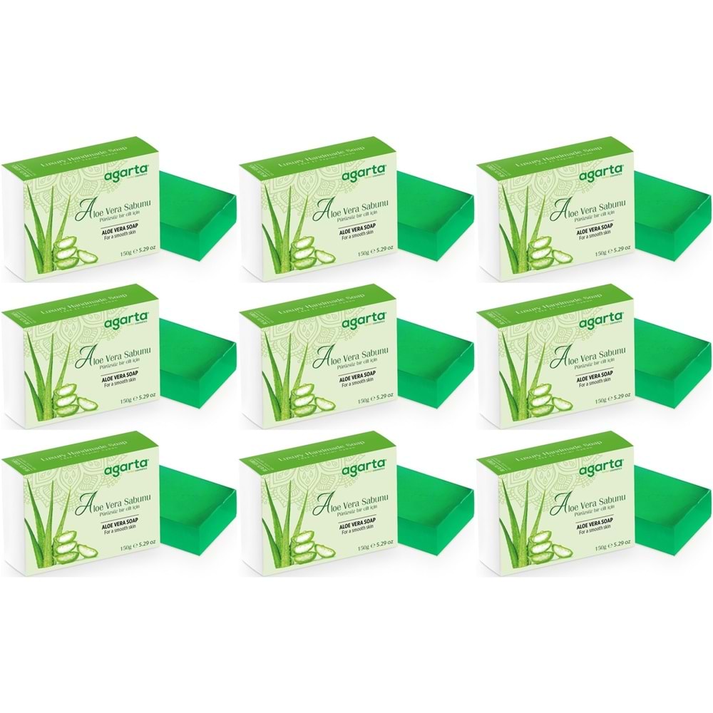 Agarta El Yapımı Doğal Sabun 150GR Aloe Vera (9 Lu Set)
