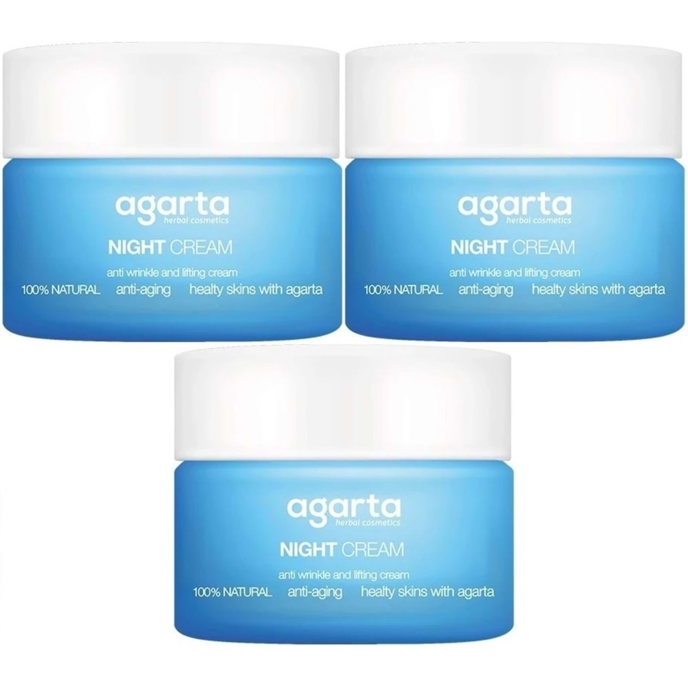 Agarta Doğal Yaşlanma Karşıtı Anti-Age Gece Kremi Su Bazlı 50ML (Kırışıklık/Sıkılaştırıcı) (3Lü Set)