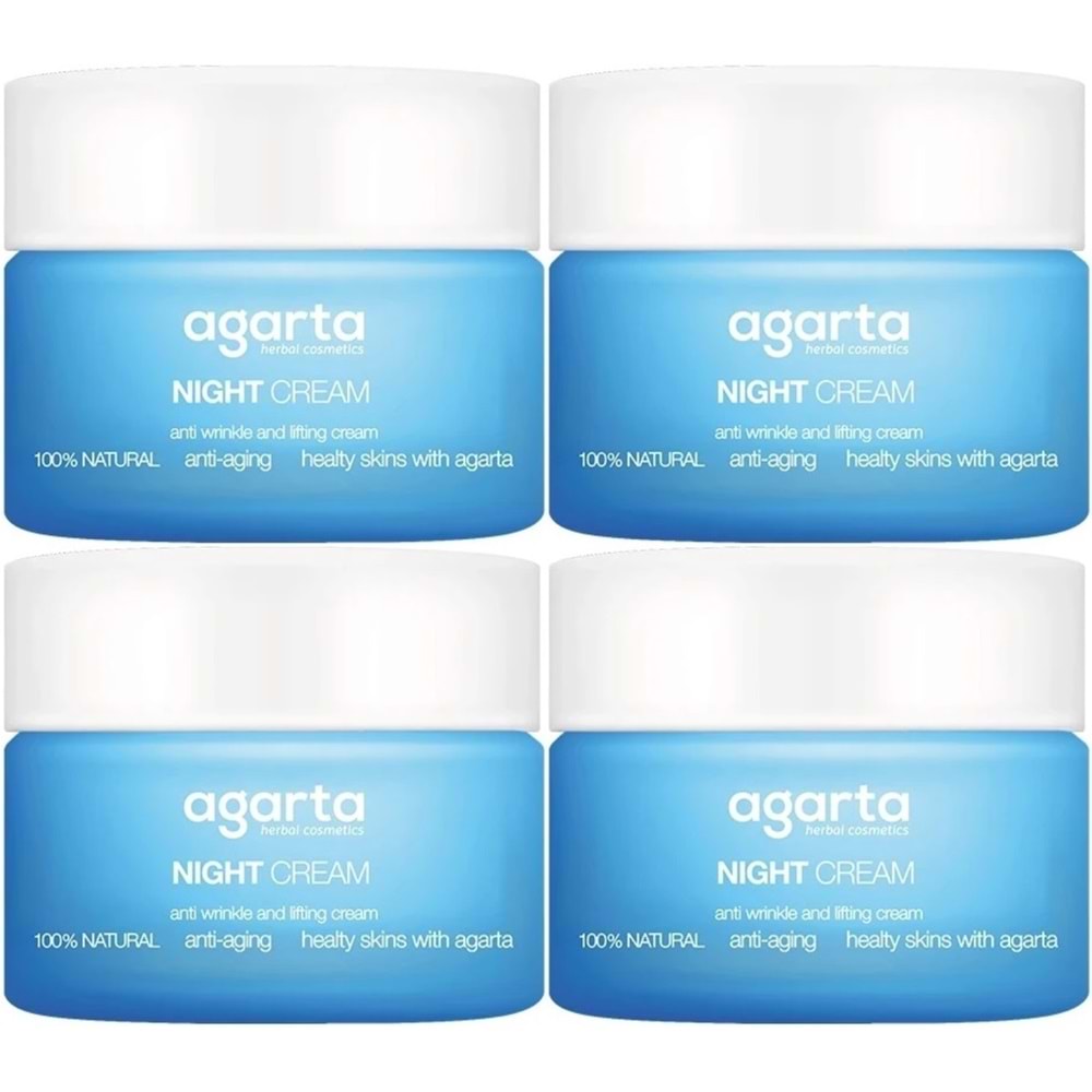 Agarta Doğal Yaşlanma Karşıtı Anti-Age Gece Kremi Su Bazlı 50ML (Kırışıklık/Sıkılaştırıcı) (4Lü Set)