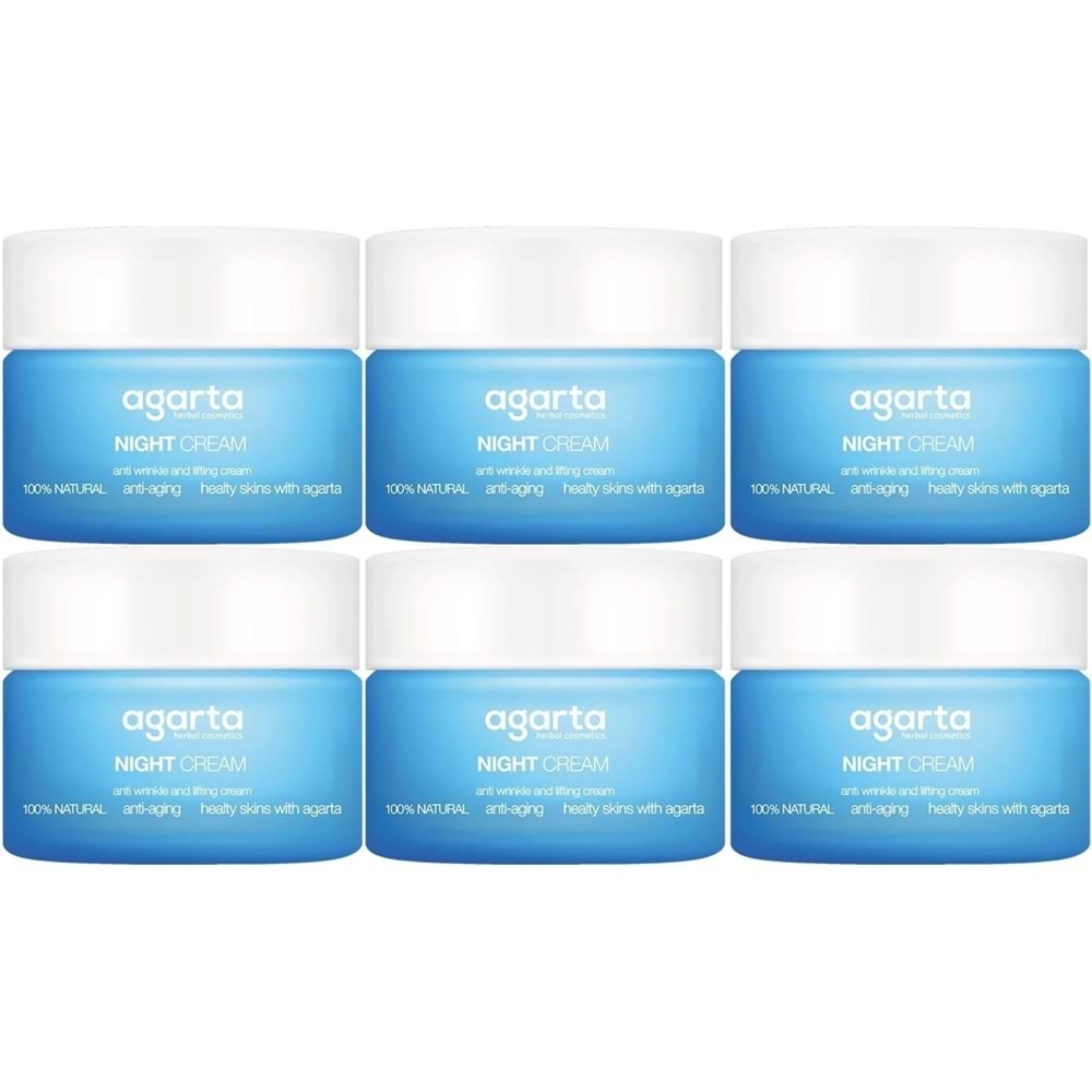 Agarta Doğal Yaşlanma Karşıtı Anti-Age Gece Kremi Su Bazlı 50ML (Kırışıklık/Sıkılaştırıcı) (6Lı Set)