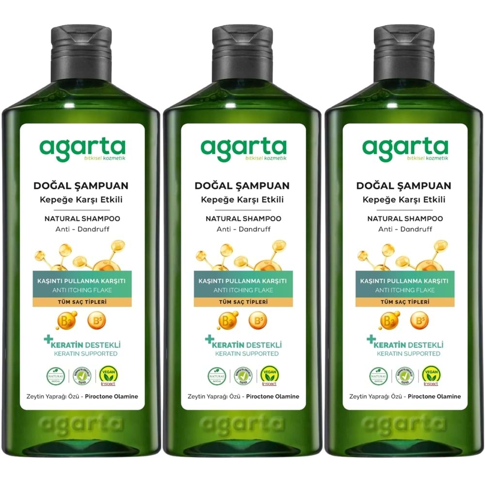 Agarta Doğal Şampuan 400 ML Kepek Karşı Etkili - Kaşıntı Pullanma Karşıtı (3 Lü Set)