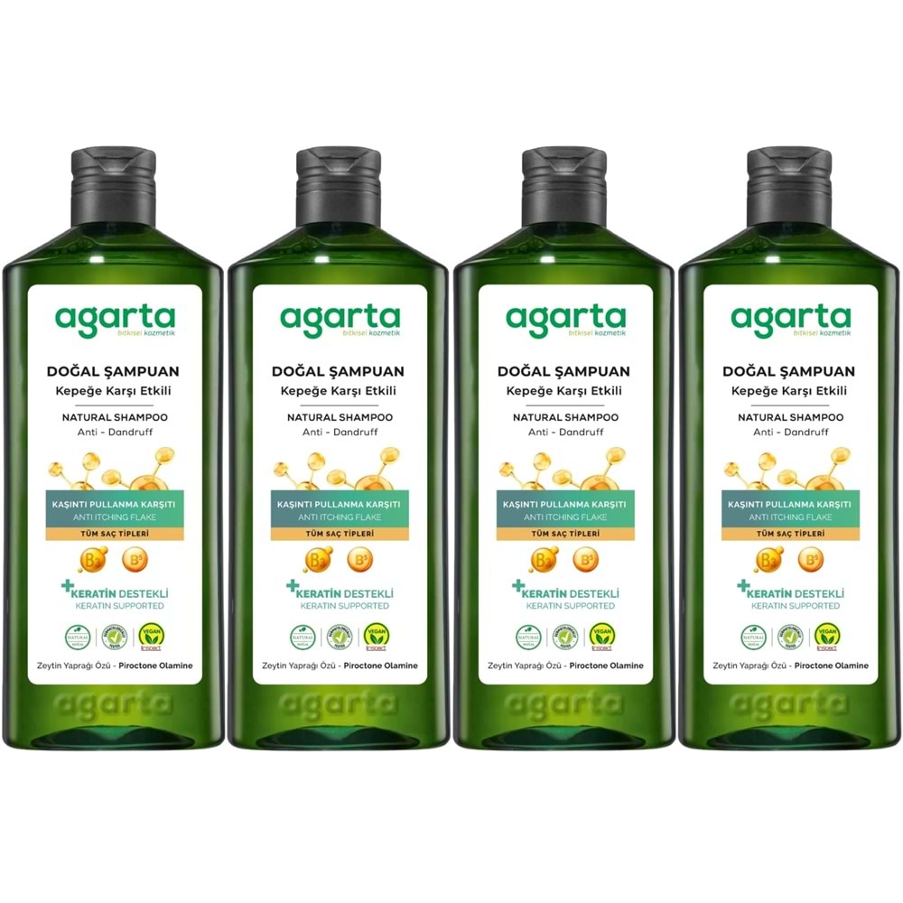 Agarta Doğal Şampuan 400 ML Kepek Karşı Etkili - Kaşıntı Pullanma Karşıtı (4 Lü Set)