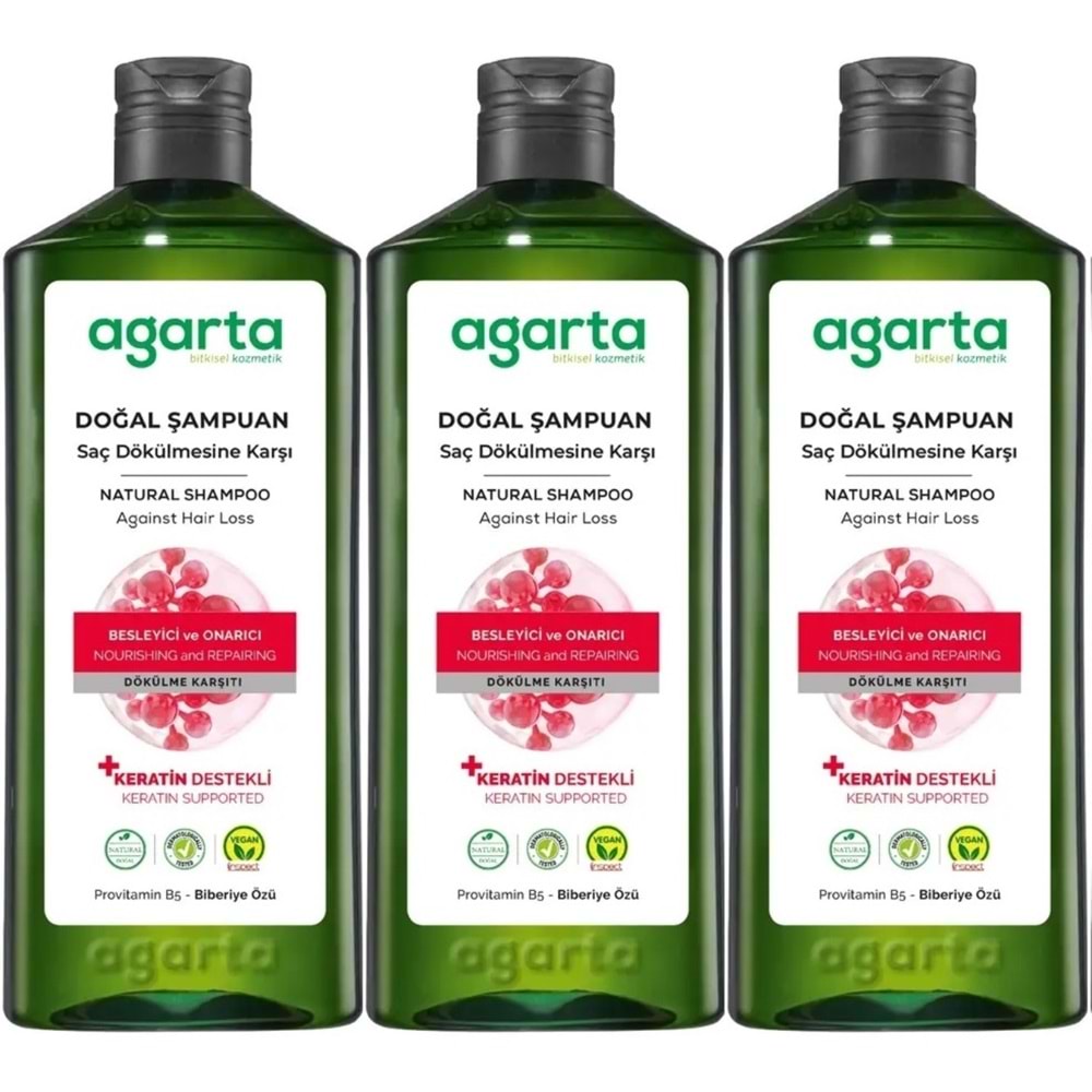 Agarta Doğal Şampuan 400 ML Saç Dökülmesine Karşı Çözüm (3 Lü Set)