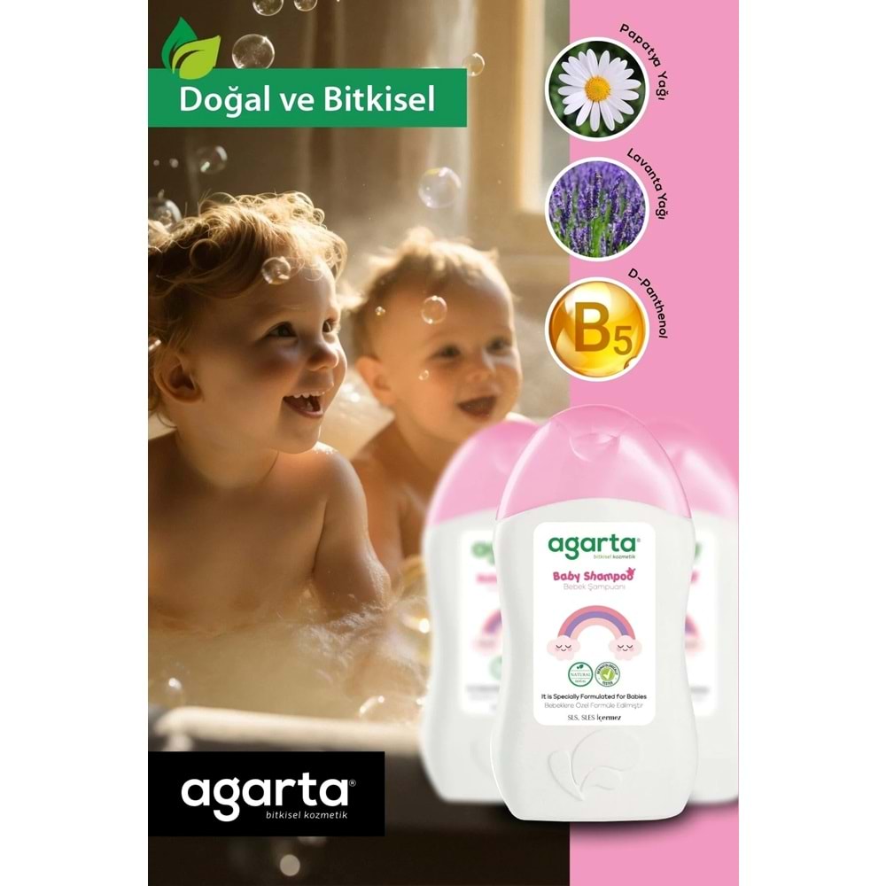 Agarta Doğal Kız Bebek Çocuk Şampuanı Saç ve Vücut 400 ML (5 Li Set)