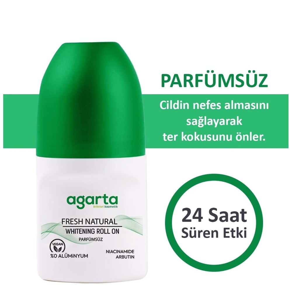 Agarta Roll-On Unisex 50 ML Parfümsüz Natural (24 Saat Etkili Ter Kokusu Önleyici) (2 Li Set)