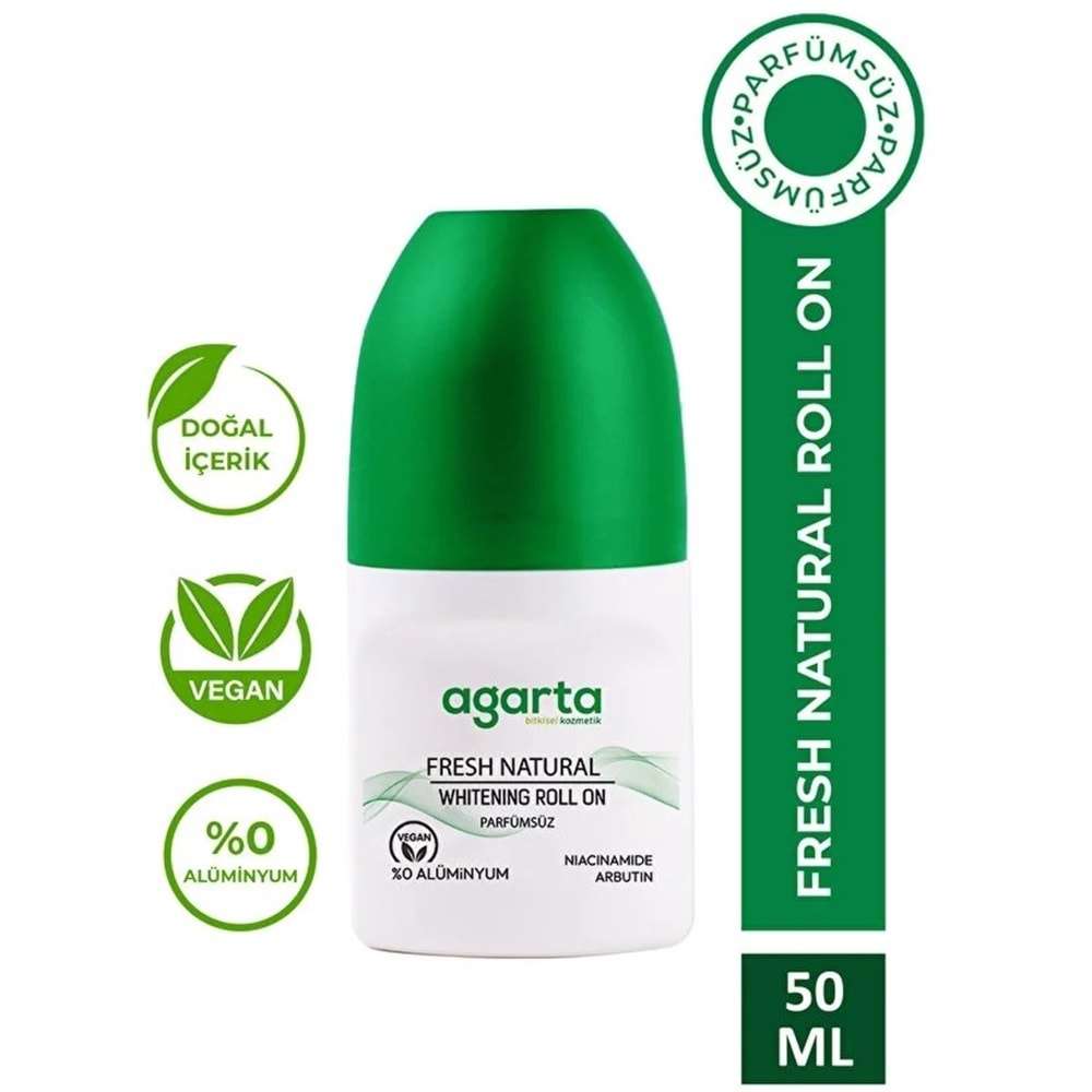 Agarta Roll-On Unisex 50 ML Parfümsüz Natural (24 Saat Etkili Ter Kokusu Önleyici) (4 Lü Set)