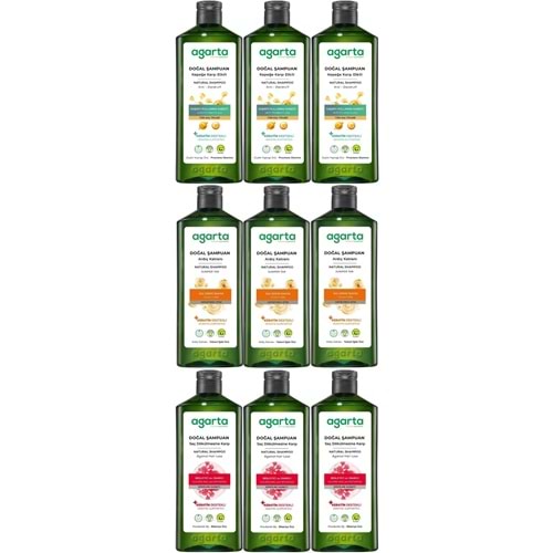Agarta Doğal Şampuan 400 ML Kepek Karşıtı - Ardıç Katranı,Keratin - Saç Dökülmesine (9 Lu Karma Set)