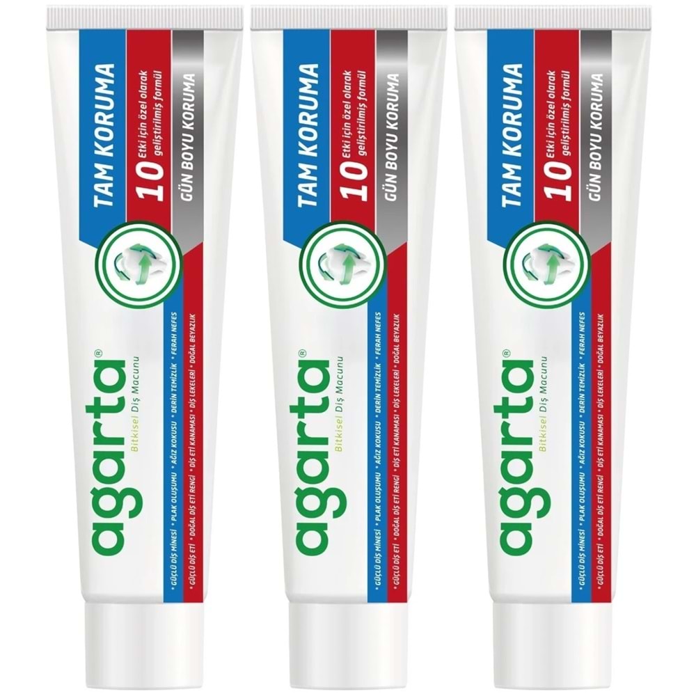 Agarta Doğal Tam koruma Diş Macunu 75 ML Gün Boyu Koruma (3 Lü Set)