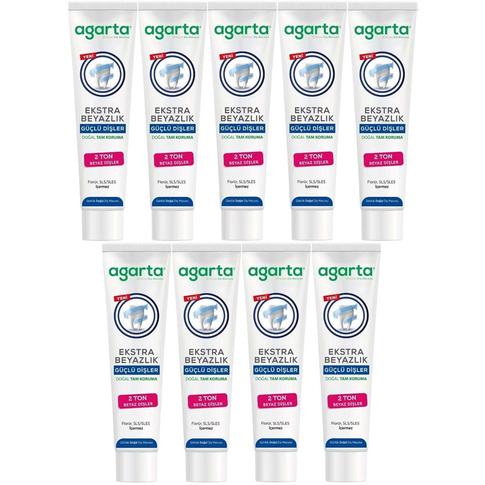 Agarta Doğal Tam koruma Diş Macunu 75 ML Ekstra Beyazlık Güçlü Dişler (Leke Önleyici) (9 Lu Set)