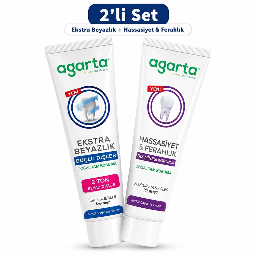 Agarta Doğal Tam koruma Diş Macunu 75 ML Ekstra Beyazlık & Hassasiyet-Ferahlık 90 ML (Karma 2Li Set)