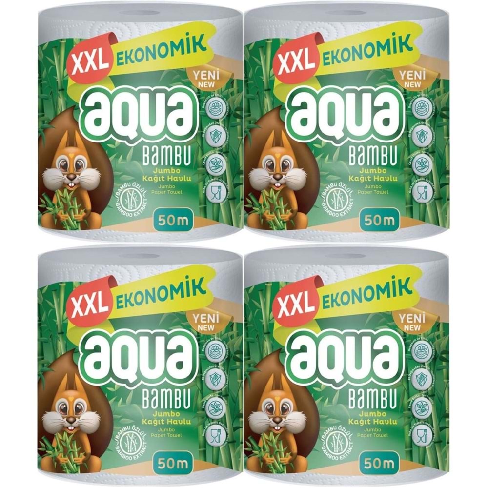Aqua Kağıt Havlu 3 Katlı Jumbo Paket XXL Bambu (4 Lü Set) 200 Metre (4PK*50MT)