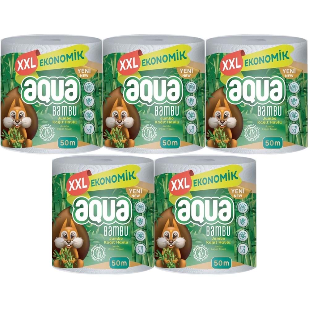 Aqua Kağıt Havlu 3 Katlı Jumbo Paket XXL Bambu (5 Li Set) 250 Metre (5PK*50MT)