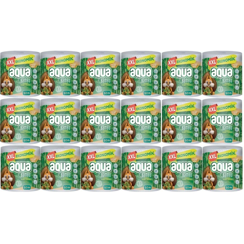 Aqua Kağıt Havlu 3 Katlı Jumbo Paket XXL Bambu (18 Li Set) 900 Metre (18PK*50MT)