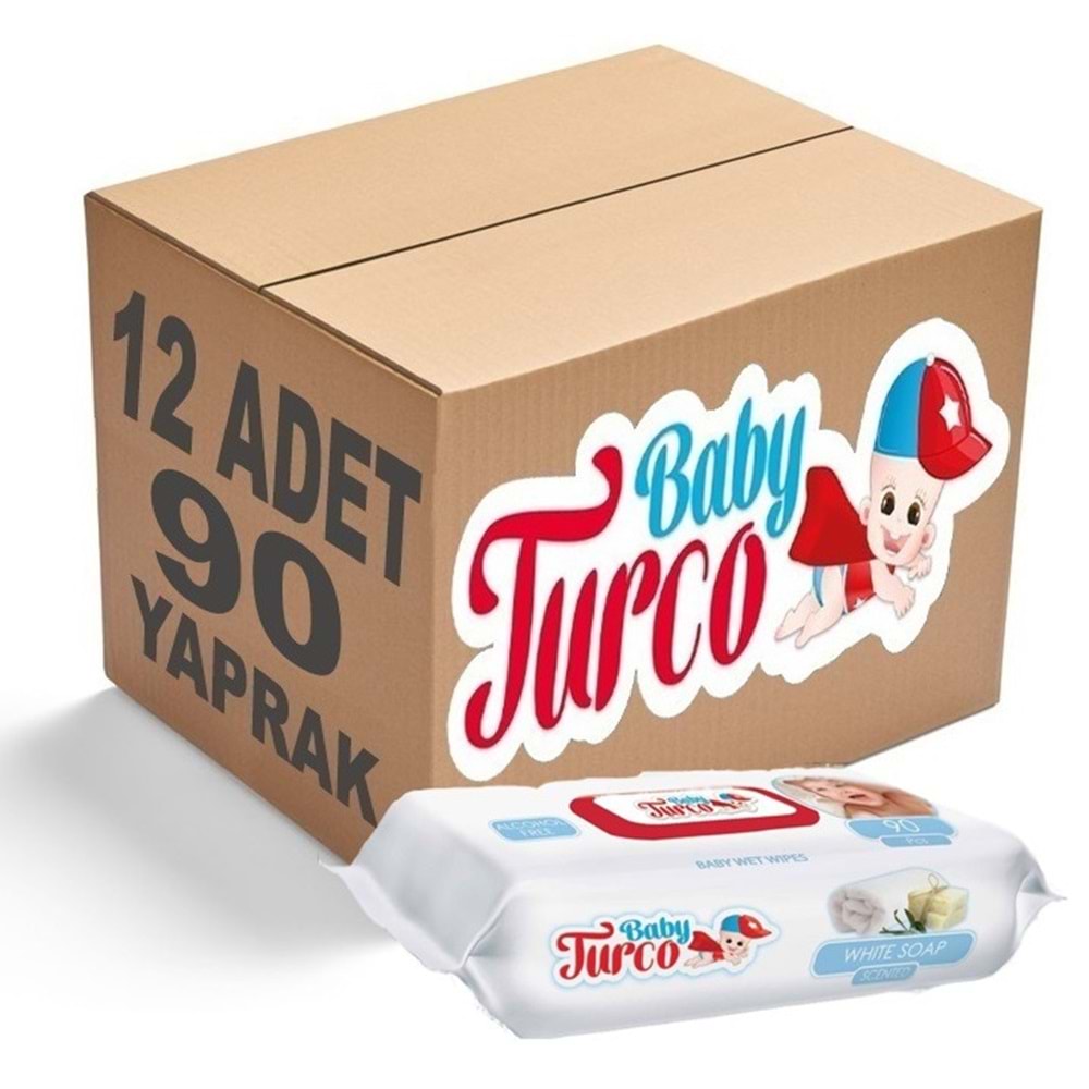 Baby Turco Islak Havlu Mendil 90 Yaprak 12 Li Set Beyaz Sabun Kokulu Plastik Kapaklı