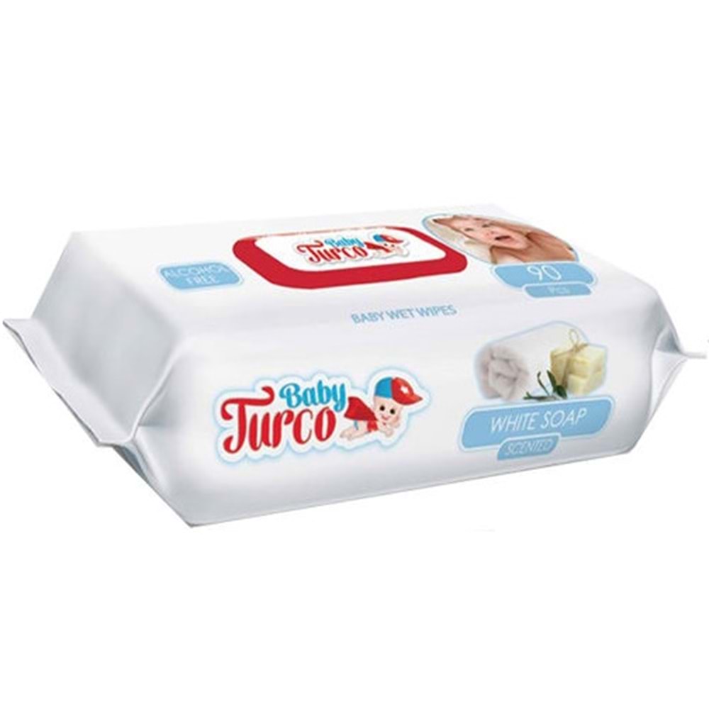 Baby Turco Islak Havlu Mendil 90 Yaprak 24 Lü Set Beyaz Sabun Kokulu Plastik Kapaklı