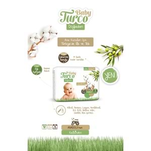 Baby Turco Bebek Bezi Doğadan Beden:4 (8-14Kg) Maxi 180 Adet Jumbo Avantaj Pk