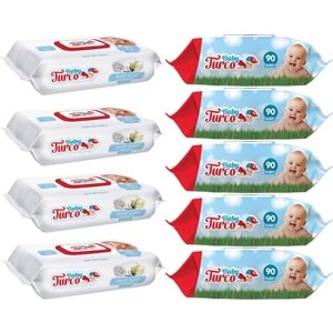 Baby Turco Islak Havlu Mendil 90 Yaprak Plastik Kapaklı Karma 9 Lu Set (Klasik-Beyaz Sabun)