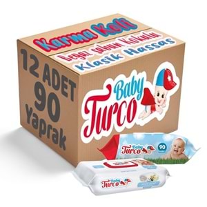 Baby Turco Islak Havlu Mendil 90 Yaprak Karma 12 Li Set (Klasik-Beyaz Sabun) Plastik Kapaklı