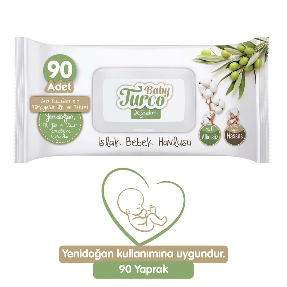 Baby Turco Islak Havlu Mendil Yenidoğan 90 Yaprak Doğadan 48 Li Set 4320 Yaprak Plastik Kapaklı