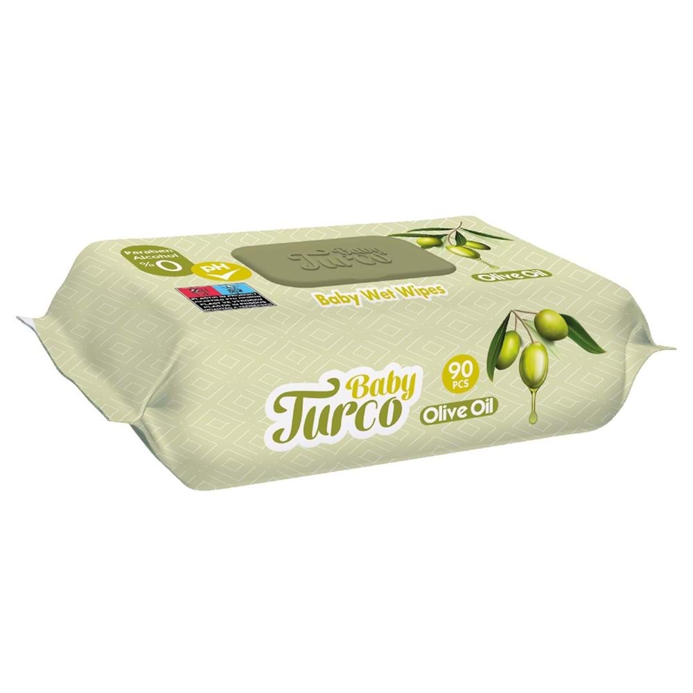 Baby Turco Islak Havlu Mendil 90 Yaprak Zeytinyağlı 2 Li Set 180 Yaprak Plastik Kapaklı