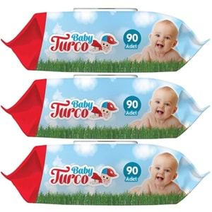 Baby Turco Islak Havlu Mendil Klasik 90 Yaprak 3 Lü Set Plastik Kapaklı