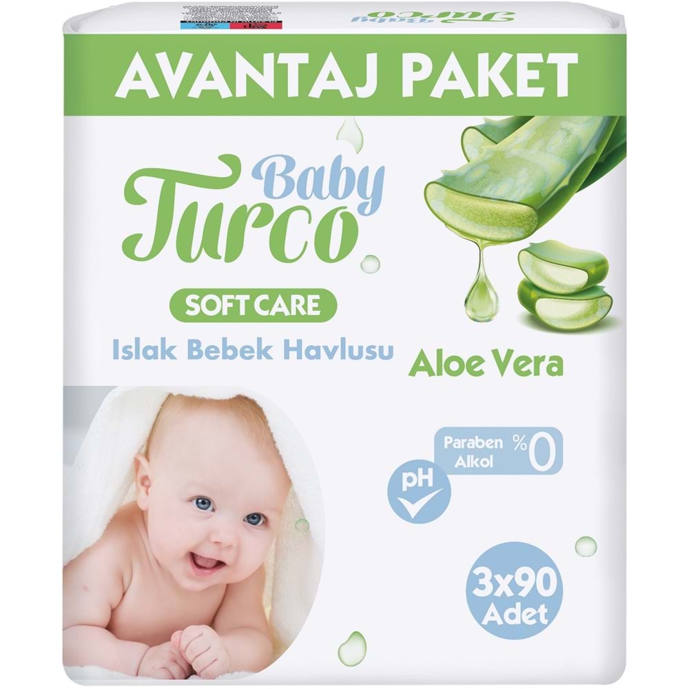 Baby Turco Islak Havlu Mendil Soft Care Aloe Vera 90 Yaprak (6 Lı Set) (2PK*3) 540 Yaprak