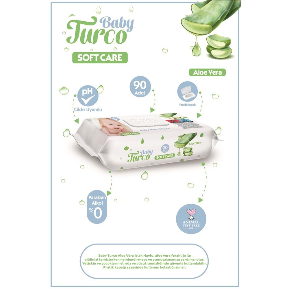 Baby Turco Islak Havlu Mendil Soft Care Aloe Vera 90 Yaprak (9 Lu Set) (3PK*3) 810 Yaprak