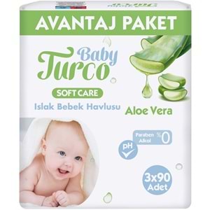 Baby Turco Islak Havlu Mendil Soft Care Aloe Vera 90 Yaprak (15 Li Set) (5PK*3) 1350 Yaprak