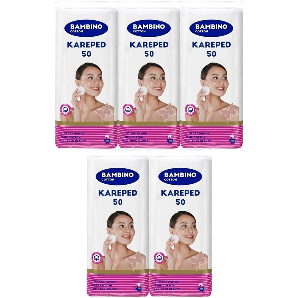 Bambino Cotton Kare Makyaj ve Bebek Temizleme Pamuğu 250 Adet (Kare En-Boy 7CM) (5PK*50)