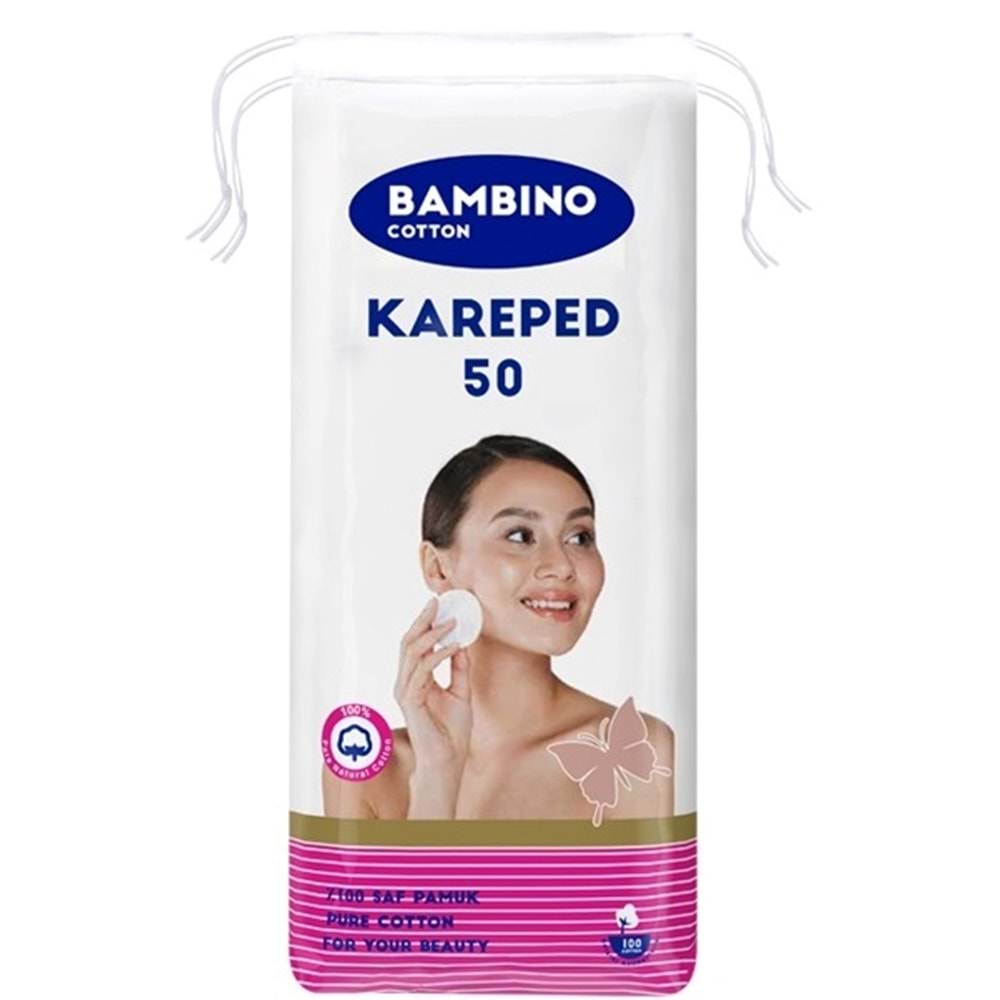 Bambino Cotton Kare Makyaj ve Bebek Temizleme Pamuğu 300 Adet (Kare En-Boy 7CM) (6PK*50)