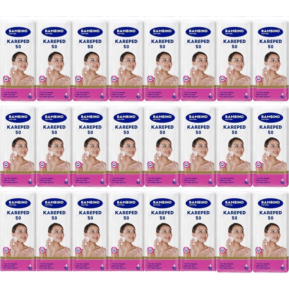 Bambino Cotton Kare Makyaj ve Bebek Temizleme Pamuğu 1200 Adet (Kare En-Boy 7CM) (24PK*50)