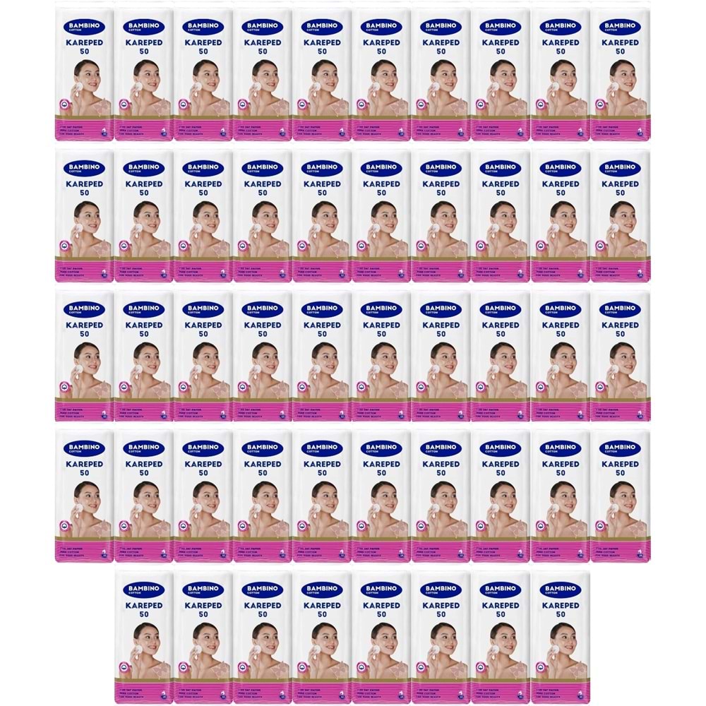 Bambino Cotton Kare Makyaj ve Bebek Temizleme Pamuğu 2400 Adet (Kare En-Boy 7CM) (48PK*50)