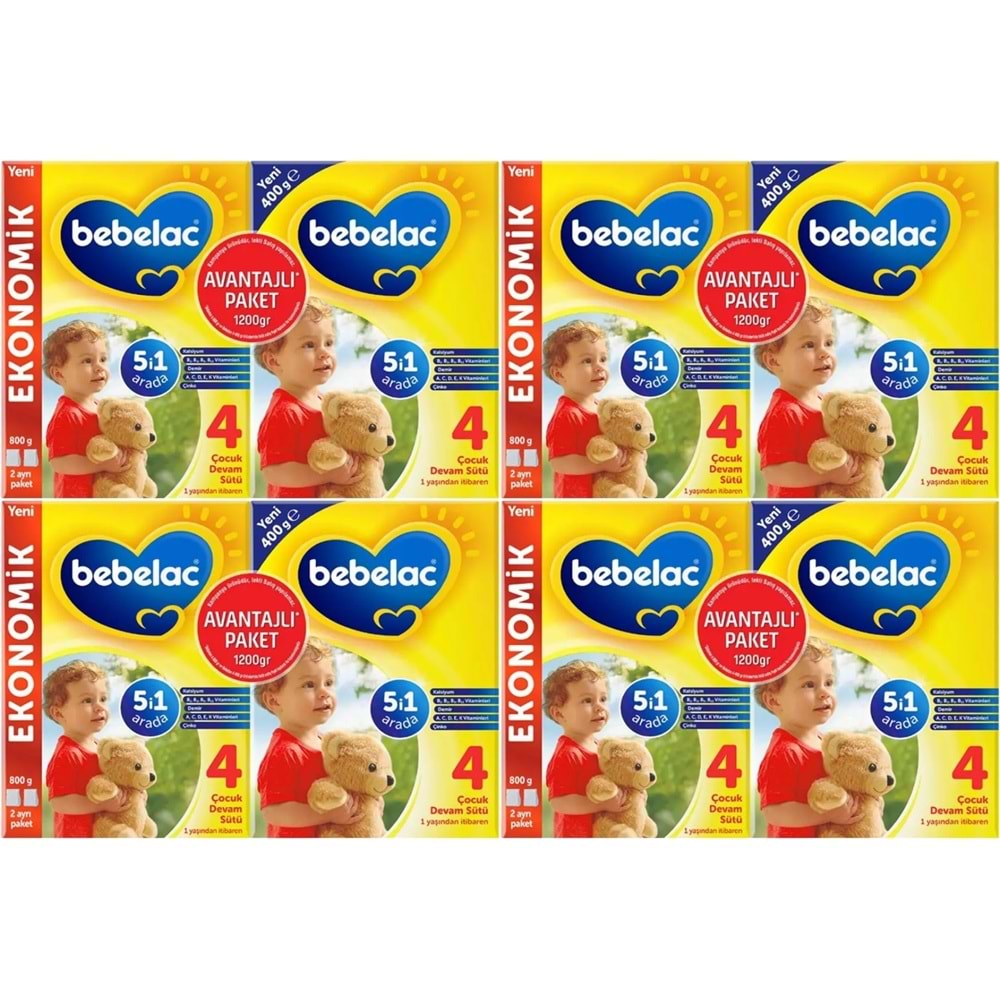 Bebelac 1200GR (800GR+400GR) No:4 Devam Sütü (1+ Yaş) Avantaj Pk (4 Lü Set)
