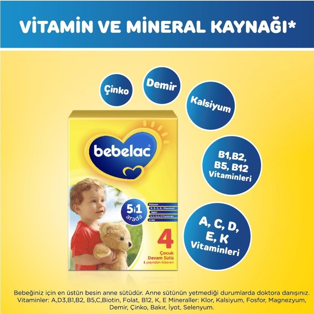 Bebelac 1200GR (800GR+400GR) No:4 Devam Sütü (1+ Yaş) Avantaj Pk (4 Lü Set)