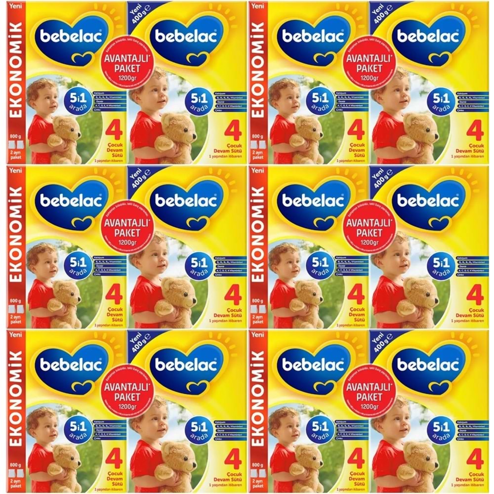 Bebelac 1200GR (800GR+400GR) No:4 Devam Sütü (1+ Yaş) Avantaj Pk (6 Lı Set)