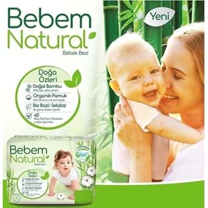 Bebem Bebek Bezi Natural Beden:3 (4-9Kg) Midi 168 Adet Aylık Fırsat Pk