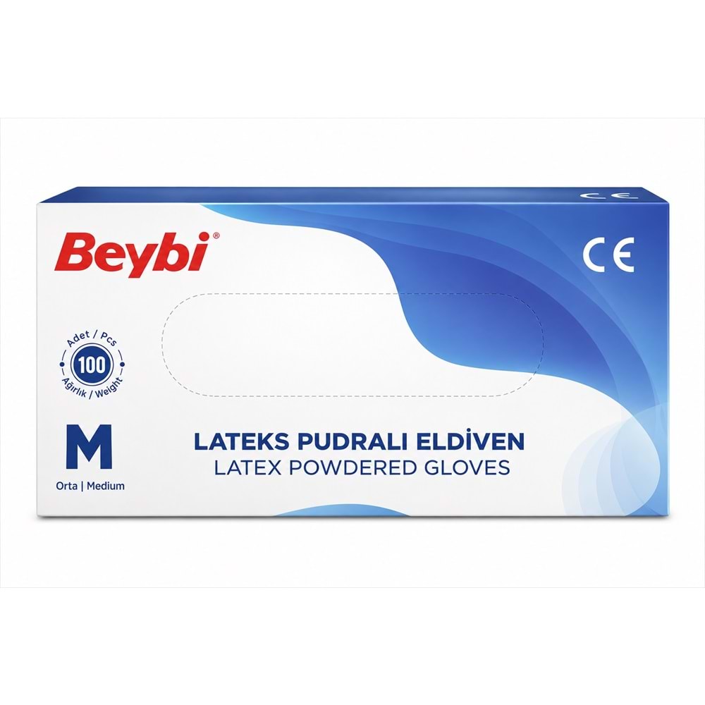 Beybi Lateks Pudralı Muayene Eldiveni M - Medium - Orta 300 Lü Set