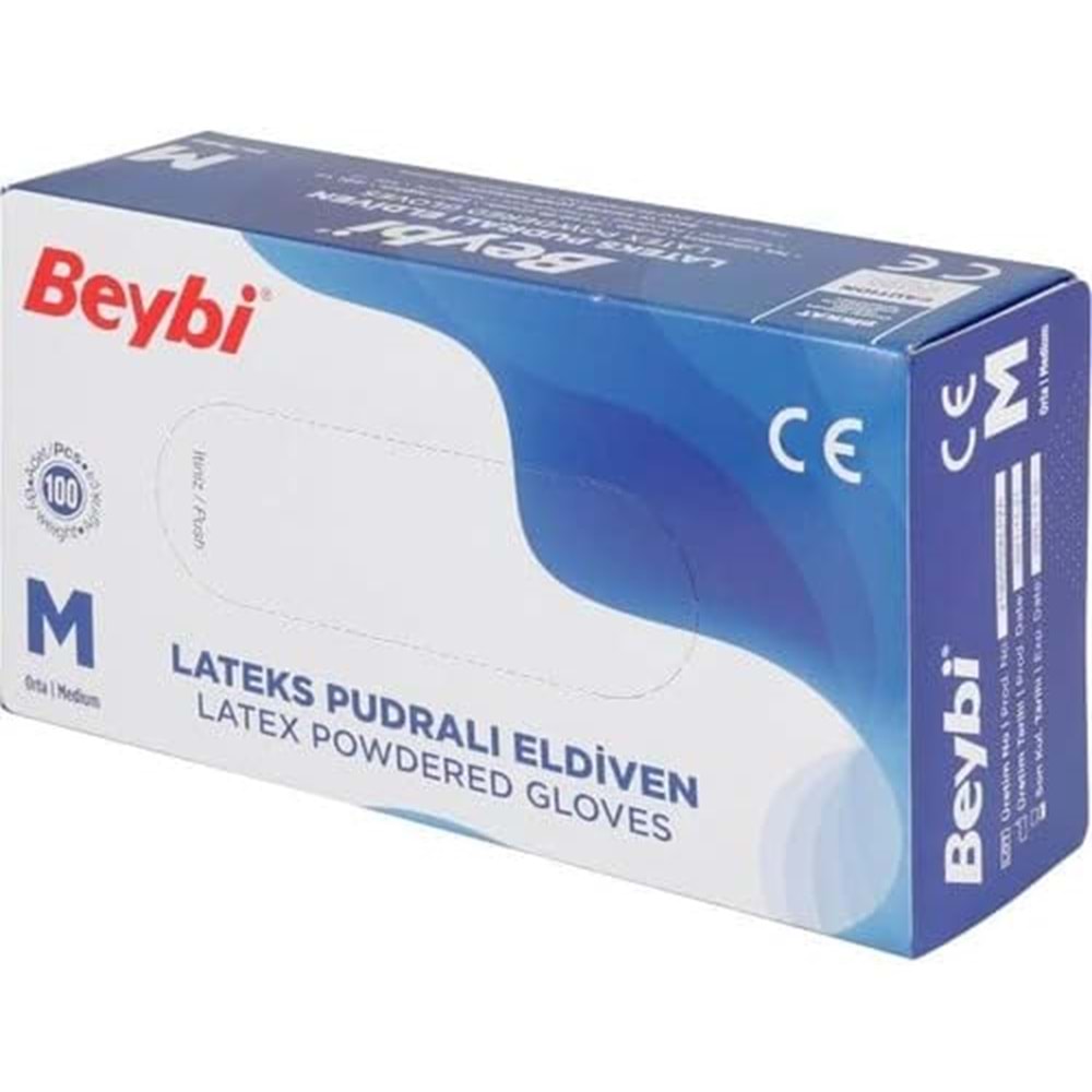 Beybi Lateks Pudralı Muayene Eldiveni M - Medium - Orta 900 Lü Set