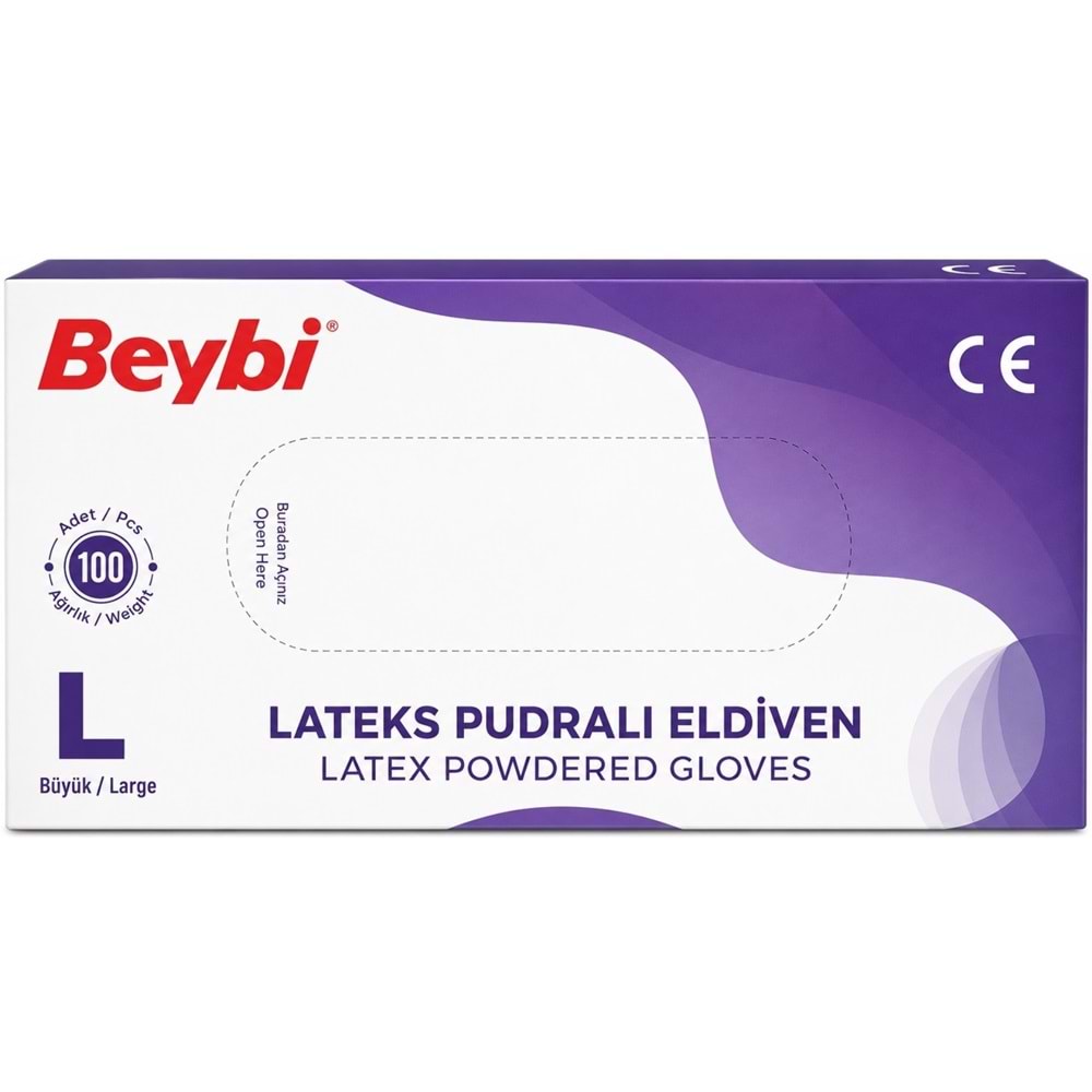Beybi Lateks Pudralı Muayene Eldiveni M - Medium - Orta / L - Large - Büyük Karma 200 Lü Set