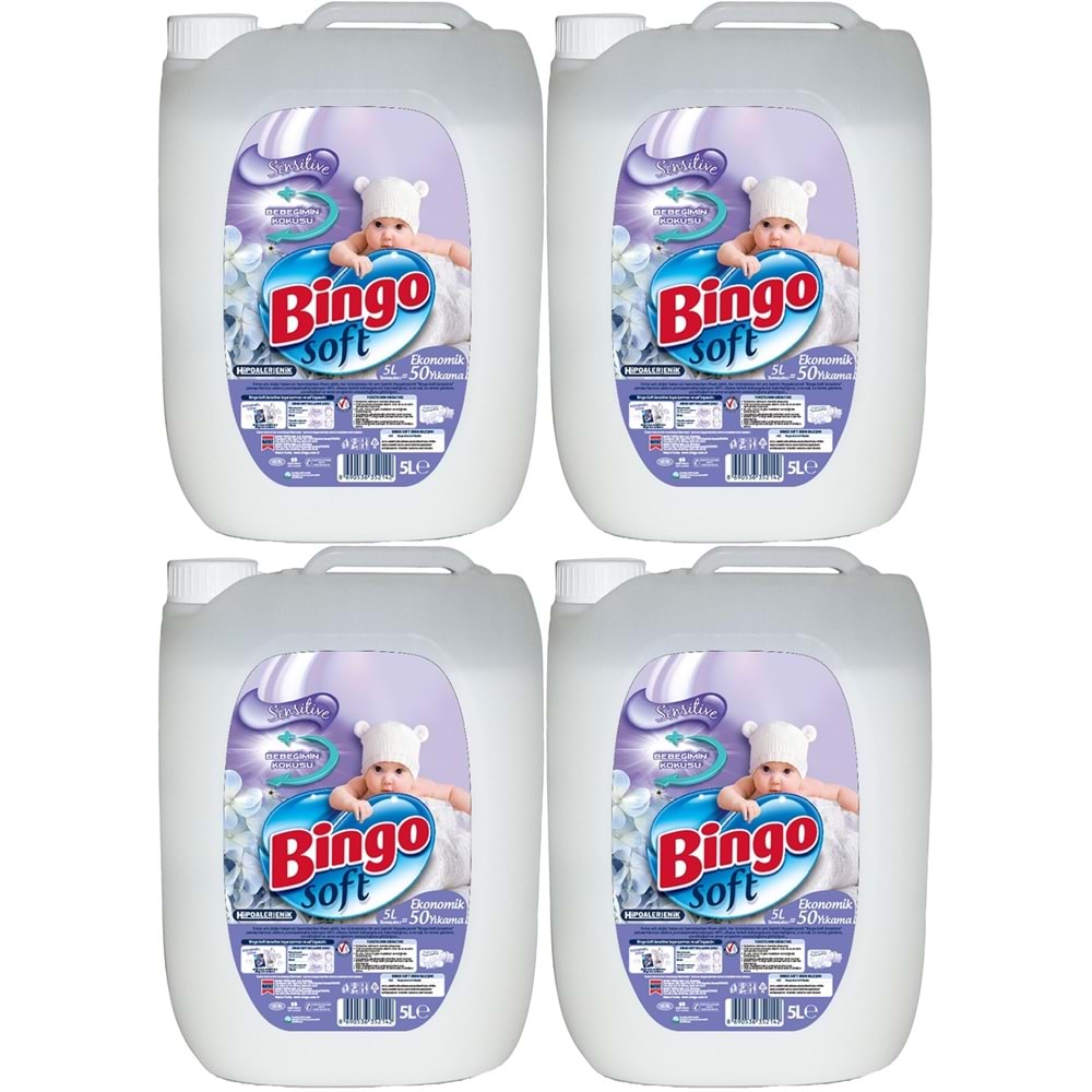 Bingo Soft Yumuşatıcı 20LT (4PK*5LT) Sensitive/Bebeğimin Kokusu/Hipoalerjenik (200 Yıkama)
