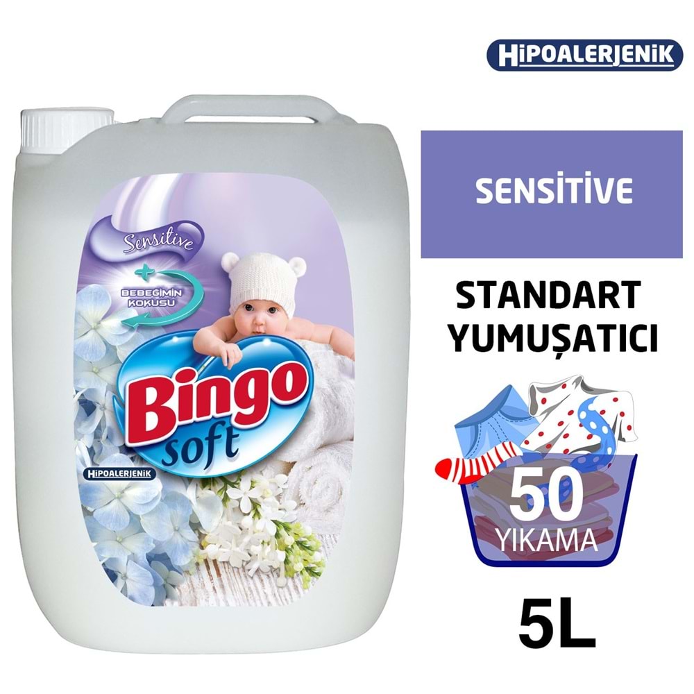 Bingo Soft Yumuşatıcı 20LT (4PK*5LT) Sensitive/Bebeğimin Kokusu/Hipoalerjenik (200 Yıkama)