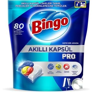 Bingo Akıllı Kapsül Pro Bulaşık Makinesi Deterjanı Tableti 160 Adet Limon Kokulu (2PK*80)