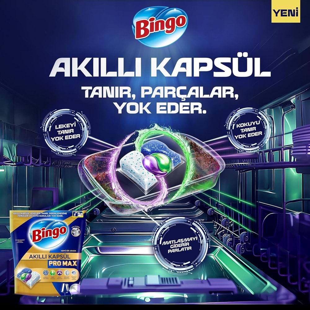 Bingo Akıllı Kapsül Pro Max Bulaşık Makinesi Deterjanı Tableti 300 Adet Limon Kokulu (5PK*60)