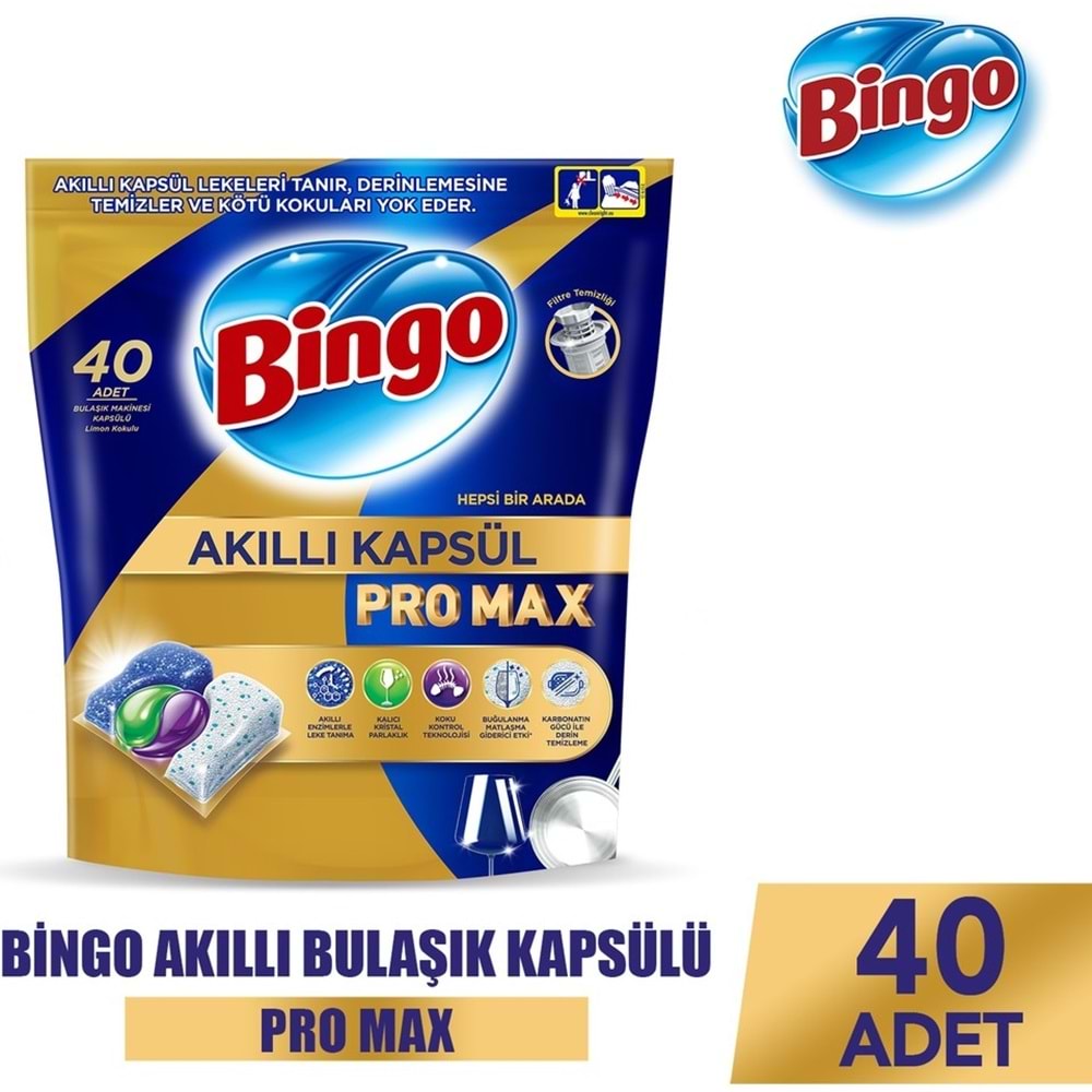 Bingo Akıllı Kapsül Pro Max Bulaşık Makinesi Deterjanı Tableti 80 Adet Limon Kokulu (2PK*40)