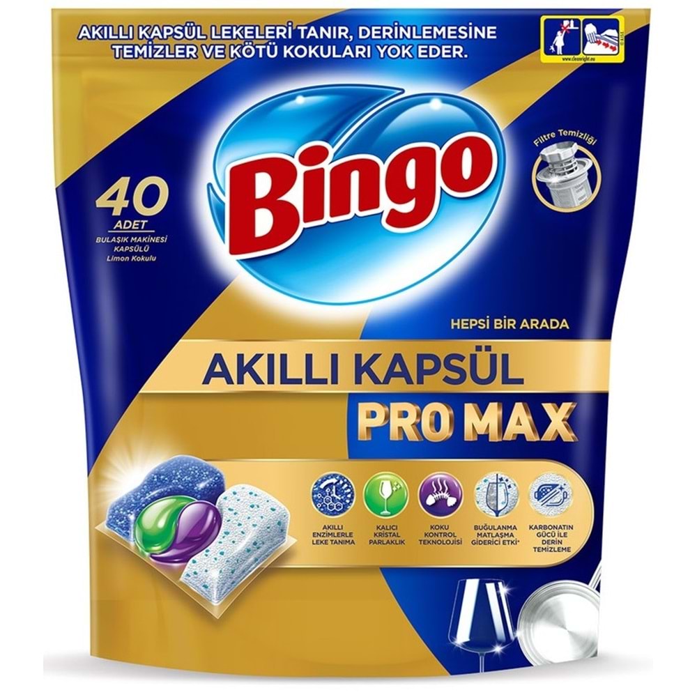 Bingo Akıllı Kapsül Pro Max Bulaşık Makinesi Deterjanı Tableti 240 Adet Limon Kokulu (6PK*40)
