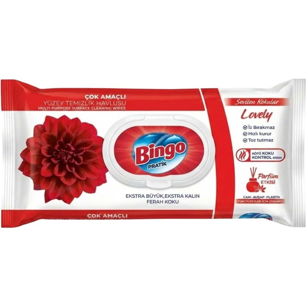 Bingo Clean Yüzey Temizlik Havlusu 96 Yaprak Sevilen Kokular Lovely - Gül (5 Li Set) 480 Yaprak