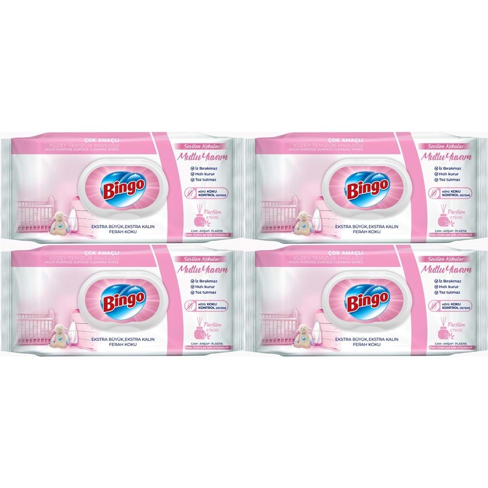 Bingo Clean Yüzey Temizlik Havlusu 96 Yaprak Sevilen Kokular Mutlu Yuvam (4 Lü Set) 384 Yaprak